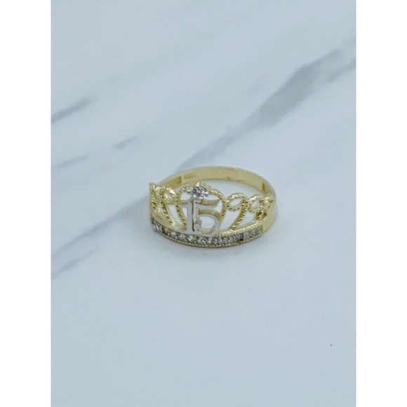 10k solid gold ring sweet 15 crown tiara quinceañera - Picture 3 of 5
